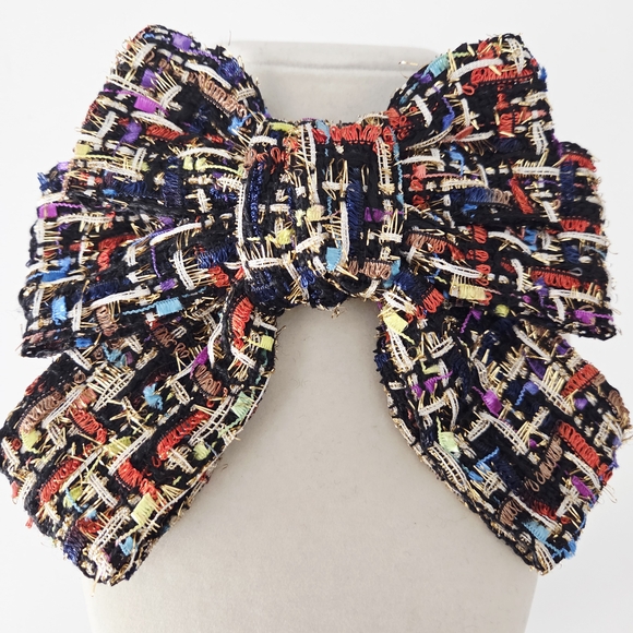 Multicolor Tweed bow brooch tie pin - Picture 6 of 11